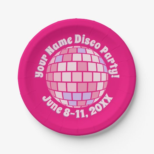 Retro Pink Diskothek Ball PERSONALISIERT Pappteller (Vorderseite)