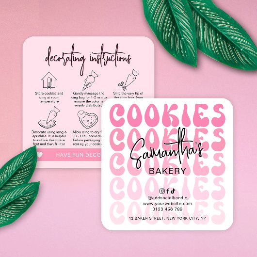 Retro Pink DIY Cookie Decorating Instructions Quadratische Visitenkarte