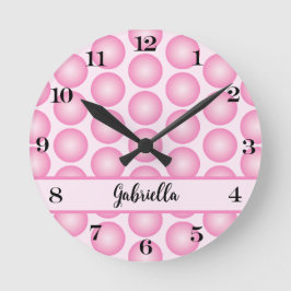 Retro Pink Dot Script Name Personalisiert Wall Clo Runde Wanduhr