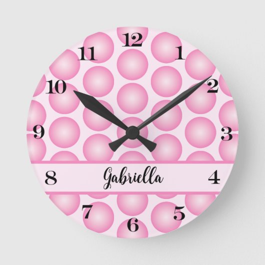 Retro Pink Dot Script Name Personalisiert Wall Clo Runde Wanduhr (Vorderseite)