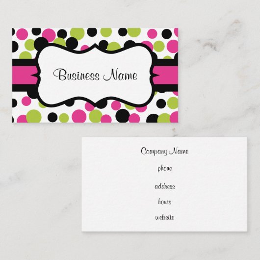 Retro Pink Dots Business Card Visitenkarte (Vorne/Hinten)