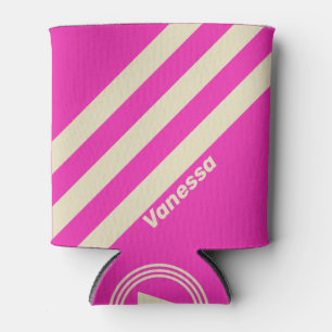 Retro Pink Drei Streifen mit Namen Dosenkühler