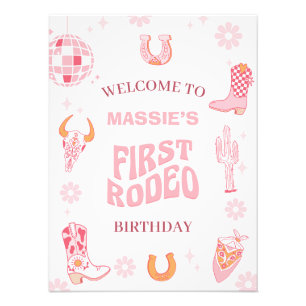 Retro Pink Erste Rodeo 1. Geburtstag Begrüßungszei Fotodruck