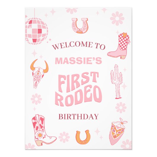 Retro Pink Erste Rodeo 1. Geburtstag Begrüßungszei Fotodruck (Vorne)