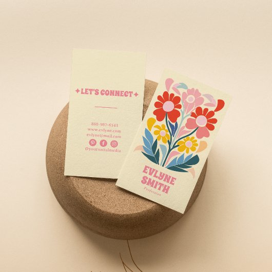 Retro Pink farbenfroh Groovy Floral Boho Girly Bol Visitenkarte