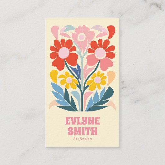 Retro Pink farbenfroh Groovy Floral Boho Girly Bol Visitenkarte (Vorderseite)