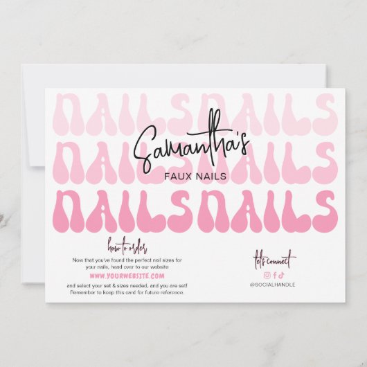 Retro Pink Faux Nails Sizing Kit Display Card (Rückseite)