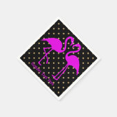 Retro Pink Flamingo Black Gold Polka Dot Muster Serviette (Ecke)