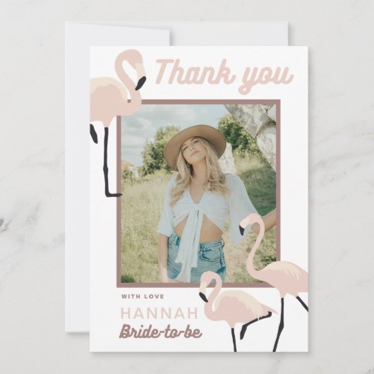 Retro Pink Flamingo Brautparty Danke Karte (Vorderseite)