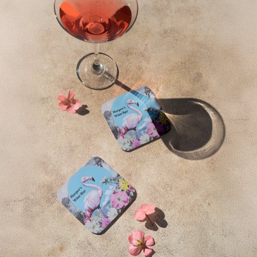 Retro Pink Flamingo Collage Getränkeuntersetzer