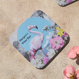 Retro Pink Flamingo Collage Getränkeuntersetzer