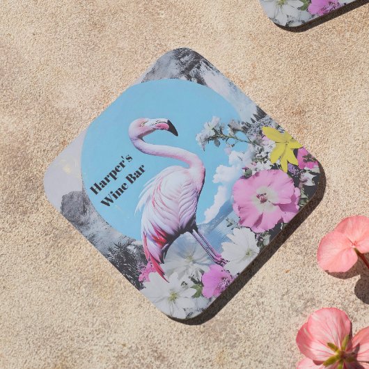 Retro Pink Flamingo Collage Getränkeuntersetzer