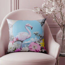 Retro Pink Flamingo Collage Kissen