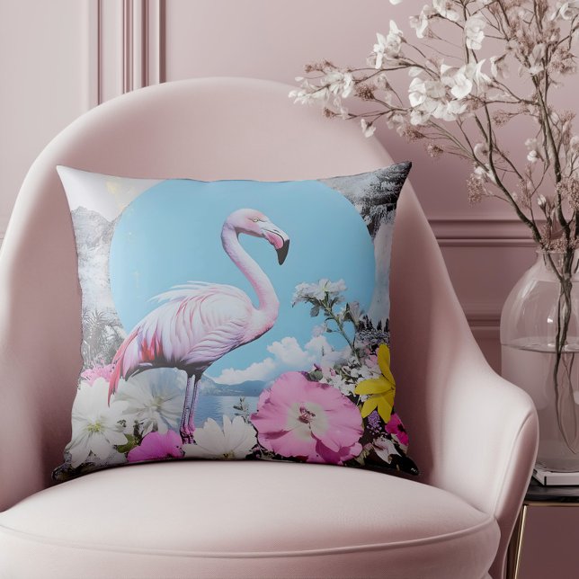 Retro Pink Flamingo Collage Kissen (Elevate your style with this standout piece, ideal for lovers of vintage flair )
