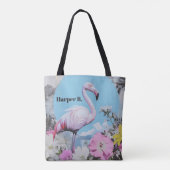 Retro Pink Flamingo Collage Tasche (Rückseite)