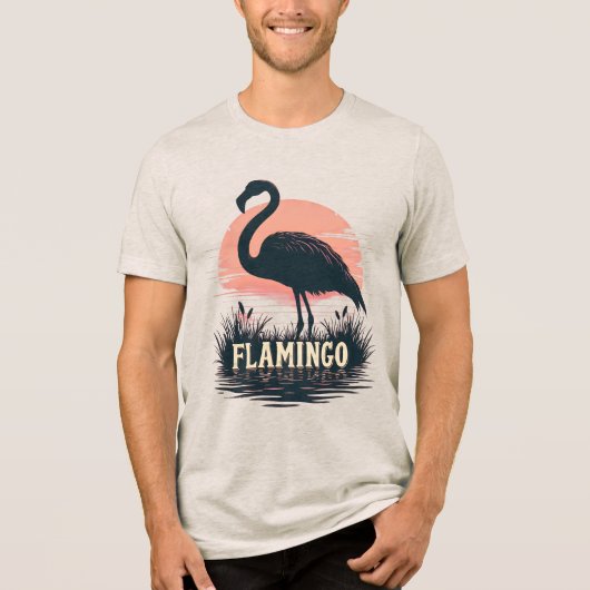 Retro Pink Flamingo Sunset Silhouette Water Art Tri-Blend Shirt (Vorderseite)