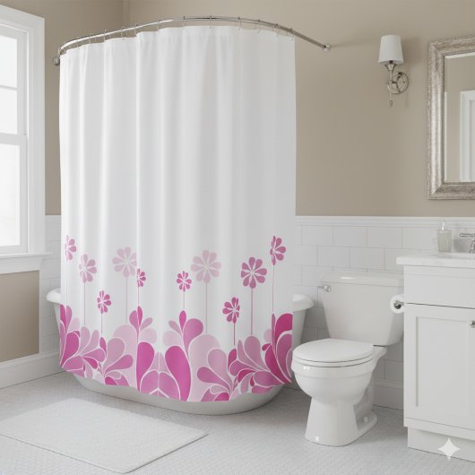 Retro Pink Floral Boho Shower Curtain Duschvorhang