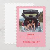 Retro Pink Foto Bridesmaid Vorschlag Card Einladung (Vorne/Hinten)