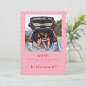 Retro Pink Foto Bridesmaid Vorschlag Card Einladung (Stehend Vorderseite)