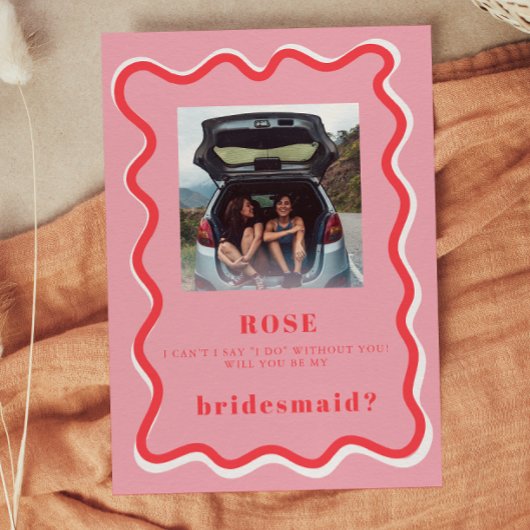 Retro Pink Foto Bridesmaid Vorschlag Card Einladung