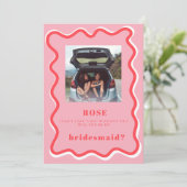Retro Pink Foto Bridesmaid Vorschlag Card Einladung (Stehend Vorderseite)