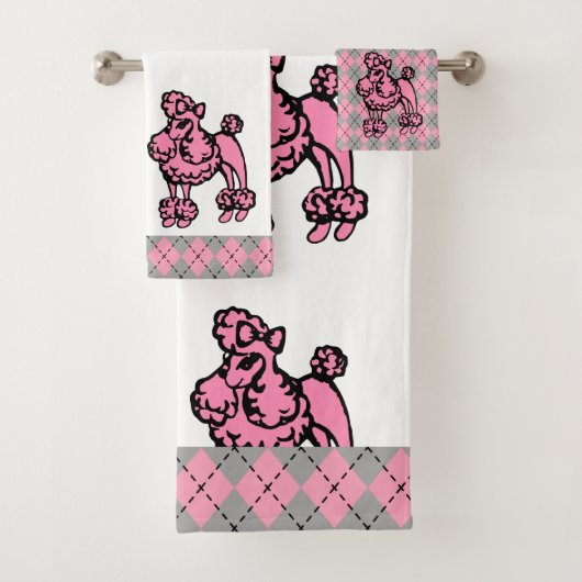 Retro Pink French Poodle Badetücher Set (Insitu)