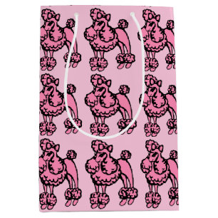 Retro Pink French Poodle Geburtstagsgeschenk-Tasch Mittlere Geschenktüte
