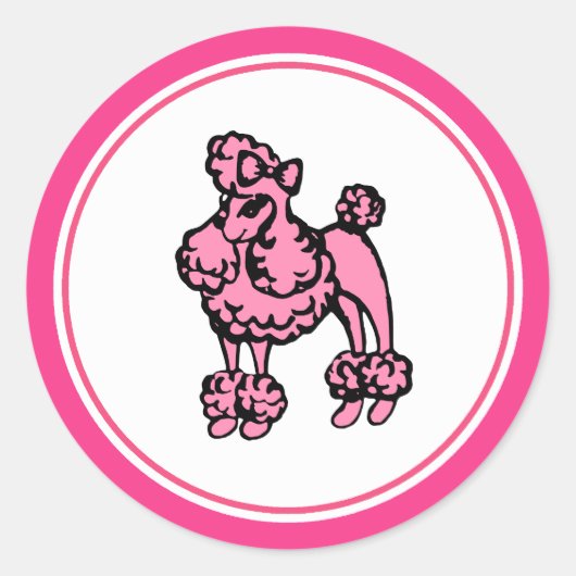 Retro Pink French Poodle Stickers (Vorderseite)