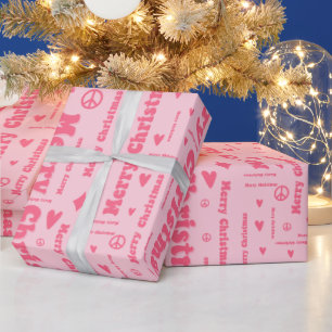 Retro Pink Frohe Weihnachten Frieden und Liebe Mus Geschenkpapier