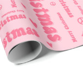 Retro Pink Frohe Weihnachten Frieden und Liebe Mus Geschenkpapier (Rolleneckpunkt)