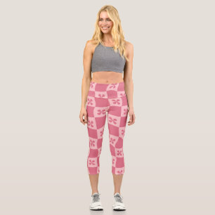 Retro Pink Gelb gedecktes Muster Capri Leggings