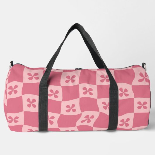 Retro Pink Gelb gedecktes Muster Duffle Bag (Vorderseite)