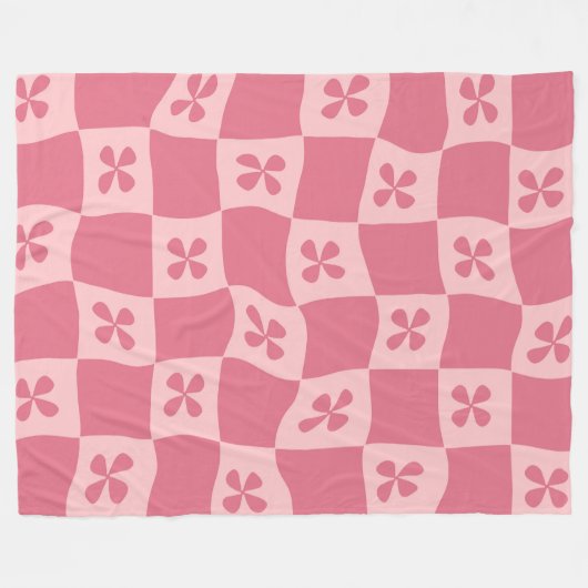 Retro Pink Gelb gedecktes Muster Fleecedecke (Vorderseite (Horizontal))