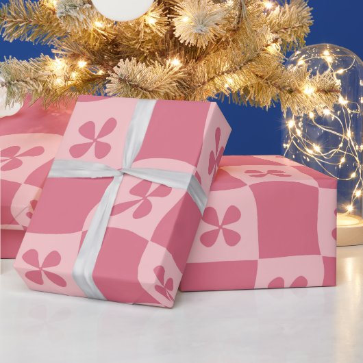 Retro Pink Gelb gedecktes Muster Geschenkpapier (Feiertage)