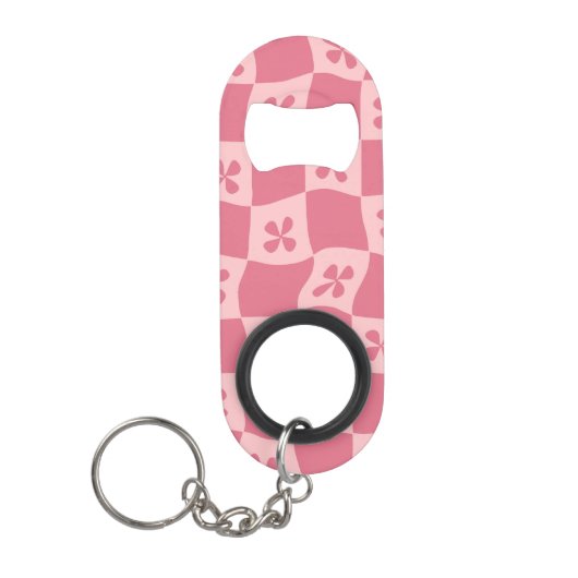Retro Pink Gelb gedecktes Muster Mini Flaschenöffner (Vorderseite)