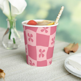 Retro Pink Gelb gedecktes Muster Pappbecher