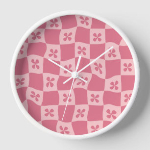 Retro Pink Gelb gedecktes Muster Uhr