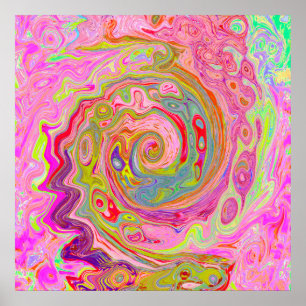 Retro-Pink, Gelb und Magenta Abstracte Groovy-Kuns Poster