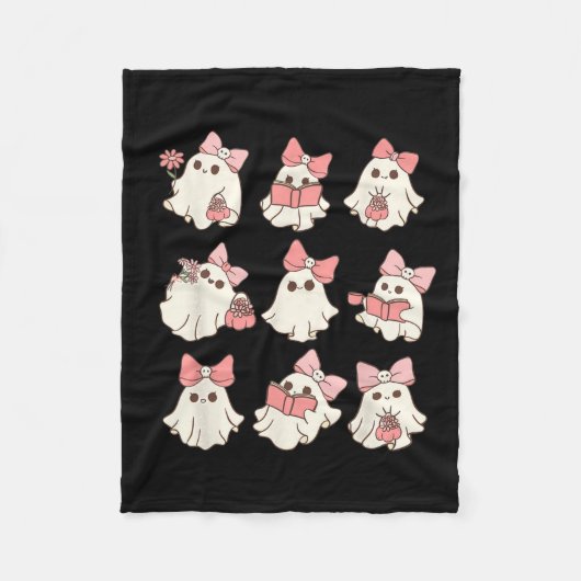 Retro Pink Ghost Reading Halloween Garening Mini Fleecedecke (Vorderseite)