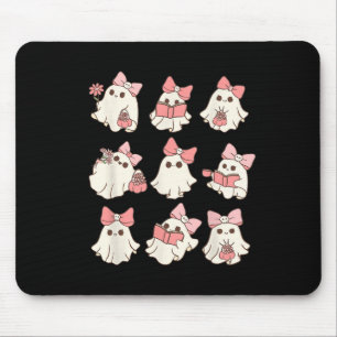 Retro Pink Ghost Reading Halloween Garening Mini Mousepad