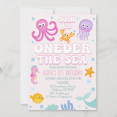 Retro Pink Girls Onethe Sea Erster Geburtstag Einladung (Vorderseite)
