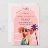 Retro Pink Girly Beach Junggeselinnen-Abschied Einladung (Vorderseite)
