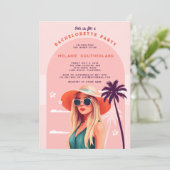 Retro Pink Girly Beach Junggeselinnen-Abschied Einladung (Stehend Vorderseite)