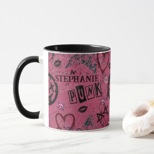 Retro Pink Girly Punk 90er Tasse (Mit Donut)