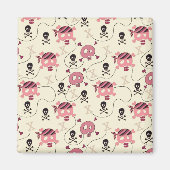 Retro Pink Girly Skull und Knochen Magnet (Vorne)