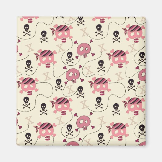 Retro Pink Girly Skull und Knochen Magnet (Vorne)
