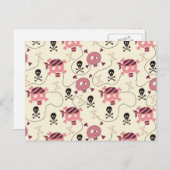 Retro Pink Girly Skull und Knochen Postkarte (Vorne/Hinten)