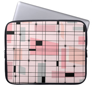 Retro-Pink-Gitter- und Sternenexplosions-Laptop-Hü Laptopschutzhülle