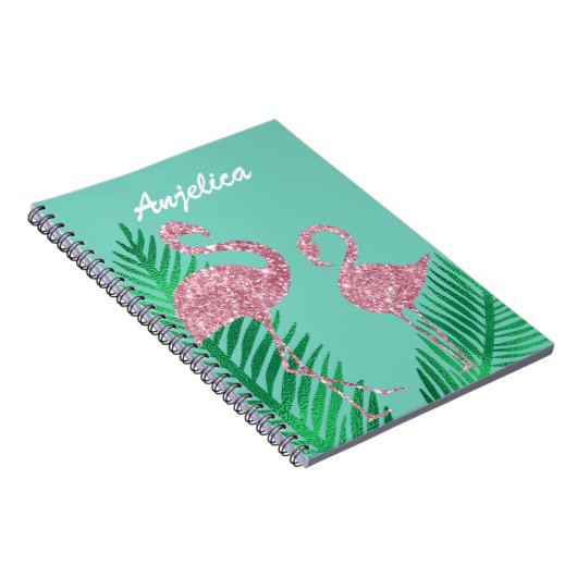 Retro Pink Glitzer Flamingo und Palm Blätter Notizblock (Rechte Seite)
