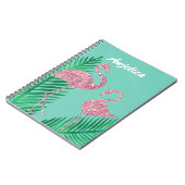 Retro Pink Glitzer Flamingo und Palm Blätter Notizblock (Linke Seite)